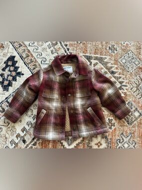 Old Navy Burgundy and Cream Plaid Sherpa-Lined Kids Jacket 2T